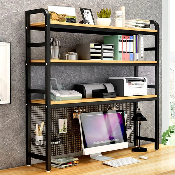 Desktop Bookshelf Adjustable Desk Bookshelf Organizer Rack - Countertop Hutch Bookshelf, 3-Tier Bookshelf Desk Shelf, All Metal Desktop Bookcase for Computer Desk, for Home, Dorm, Office Supplies (Co G5763