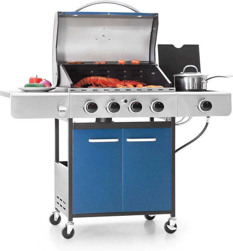 Burner Propane Gas BBQ Grill with Side Burner & Porcelain-Enameled Cast Iron Grates, 42,000 BTU Output Stainless Steel Grill for Outdoor Cooking Kitchen and Patio Backyard Barbecue-Captiva L9868