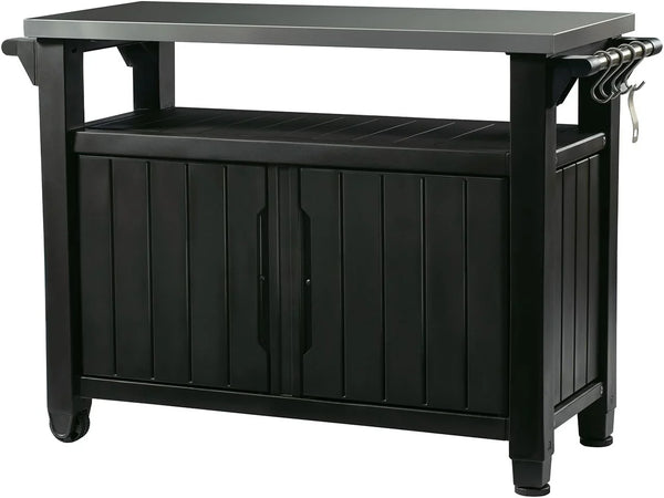 Outdoor Rolling Table Cart for Food Prep, Storage, Bar & Grill, Dark Brown J610