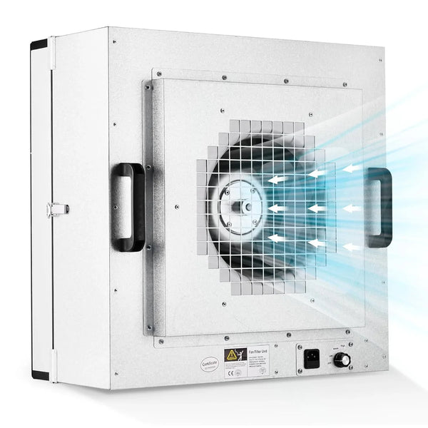 Laminar Flow Hood, H-14 HEPA Filter with Safety Locks, Class 100/ ISO Class 5 Cleanliness, Fan Filter Unit 22.6x22.6in Flow Hood Mycology/Clean Room/Laboratory 110V Y9058