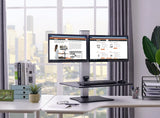 High-position electric triple monitor adjustable desk | Sit-stand dual-purpose work desk for three screens | 28-inch wide work surface | Compatible with any standard desktop | Adjustable monitor stand