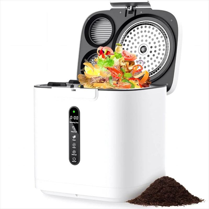 4L Electric Composter for Kitchen, Compost Bin for Countertop with Auto-Cleaning/Odor-Free/LED Display, Turn Kitchen Waste to Dry Compost Fertilizer, Indoor/Outdoor Compost Machine. Whites4 U89