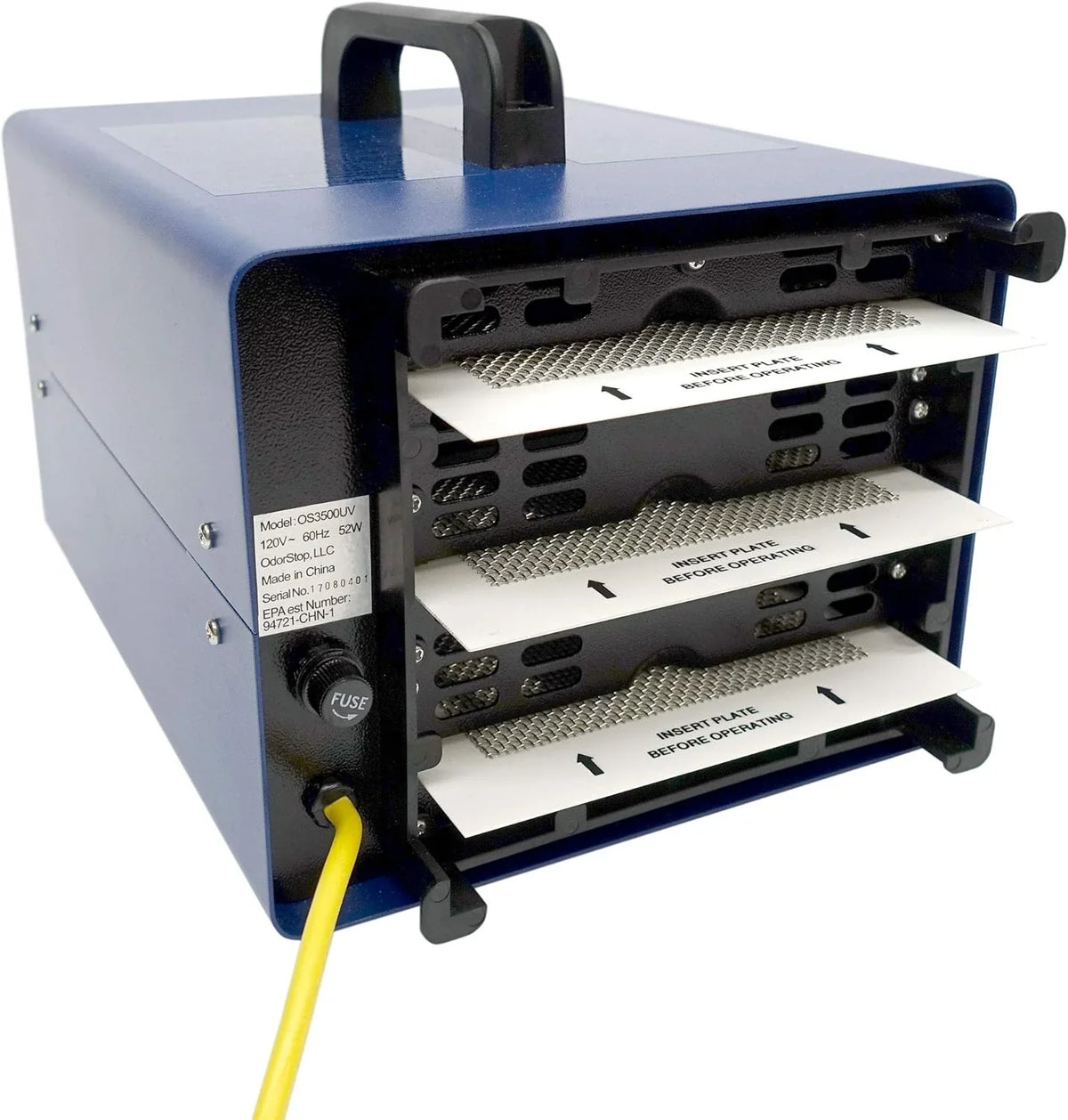 Professional-grade ozone generator ionizer, suitable for areas of up to 2500 square feet. It is used for deodorizing and purifying medium-sized areas (such as hotel rooms, offices, and basements).