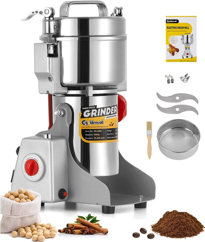 Electric Grain Grinder - Safety Enhanced Version 3600 watts - High-speed Spice and Herbal Grinder - Commercial-grade Ultra-fine Machine - Dry Grain Crusher - CE 110V (2500 grams swing type) P8481