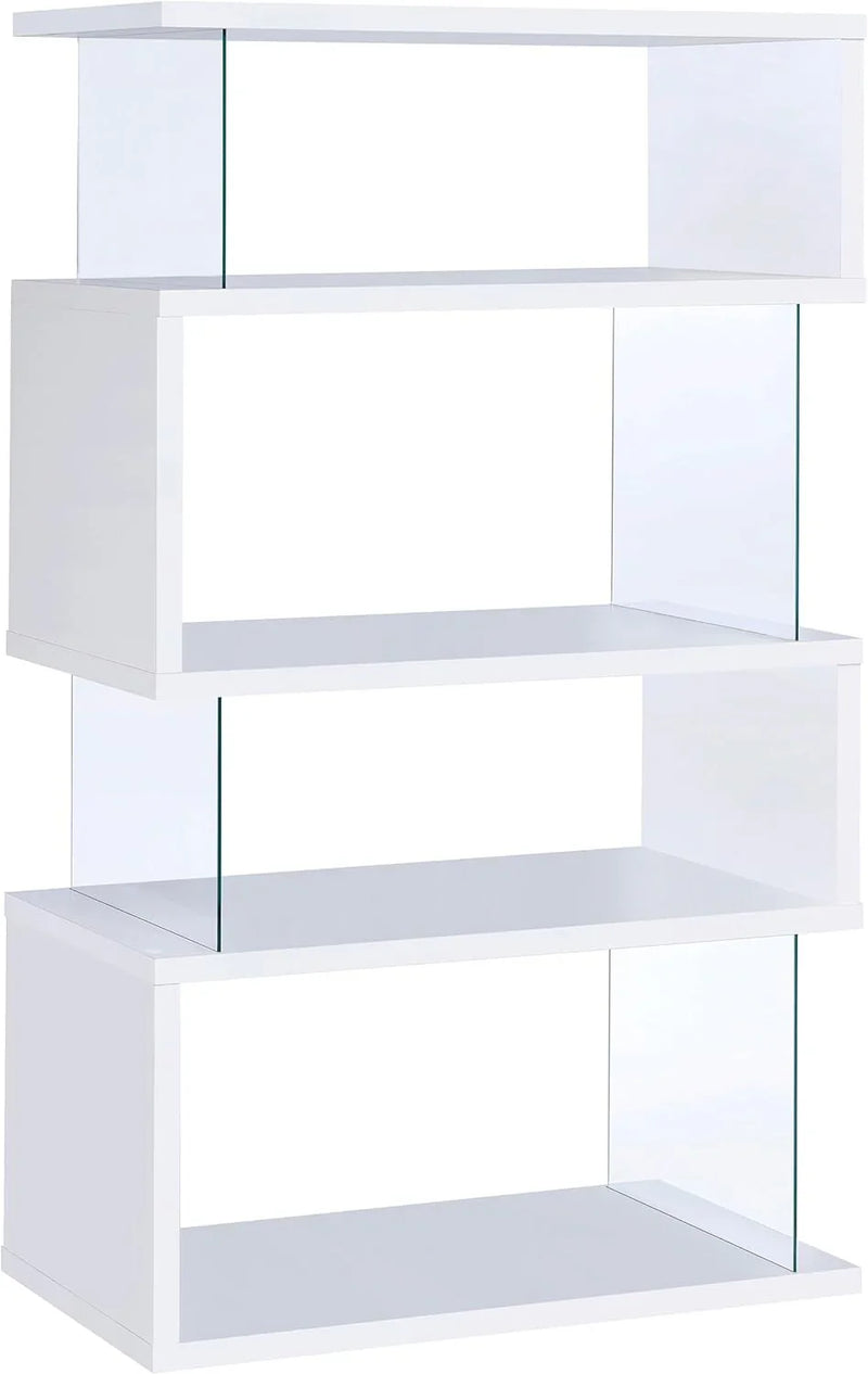 Home products company Amelier 63-inch 4-layer glass panel bookshelf in brown pine color X5038