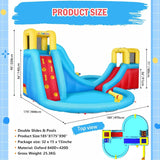 Inflatable Water Slide, 6 in 1 Outdoor Inflatable Water Park with Climbing, Basketball Rim, Splash Pool, Water Cannon, Blow up Water Slides for Kids Backyard