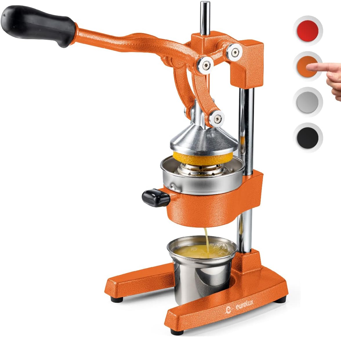 Citrus juicer | Extra-large commercial-grade manual press | Heavy-duty countertop orange juice extractor (with stainless steel cup) (black)