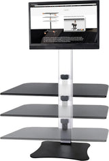 High-position electric triple monitor adjustable desk | Sit-stand dual-purpose work desk for three screens | 28-inch wide work surface | Compatible with any standard desktop | Adjustable monitor stand