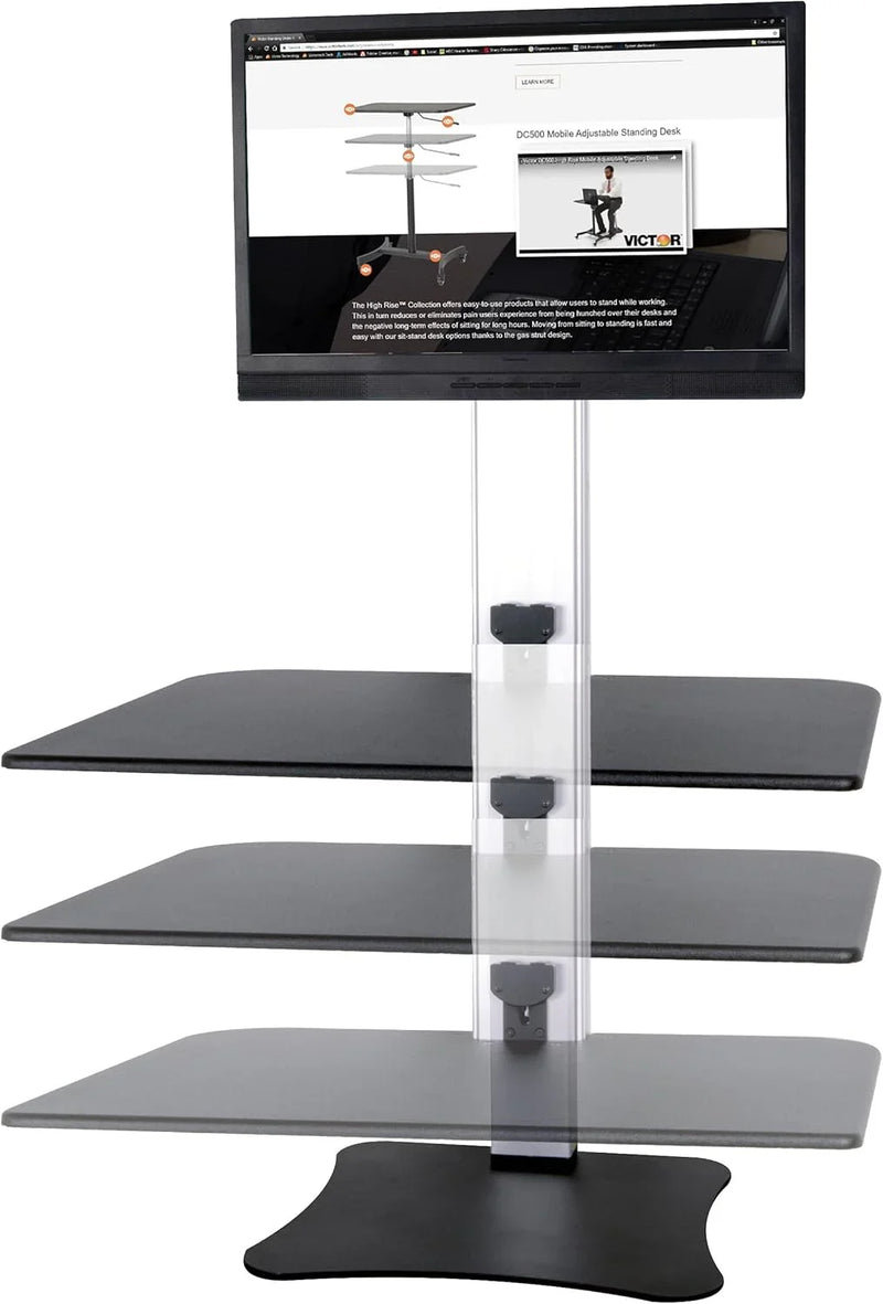 High-position electric triple monitor adjustable desk | Sit-stand dual-purpose work desk for three screens | 28-inch wide work surface | Compatible with any standard desktop | Adjustable monitor stand I1165