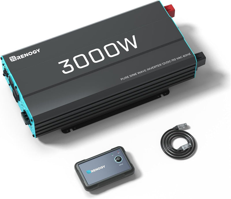 3000W Pure Sine Wave Inverter 12V DC to 120V AC Converter for Home, RV, Truck, Off-Grid Solar Power Inverter 12V to 110V with Built-in 5V/2.1A USB Port, AC Hardwire Port, Remote Controller B4154
