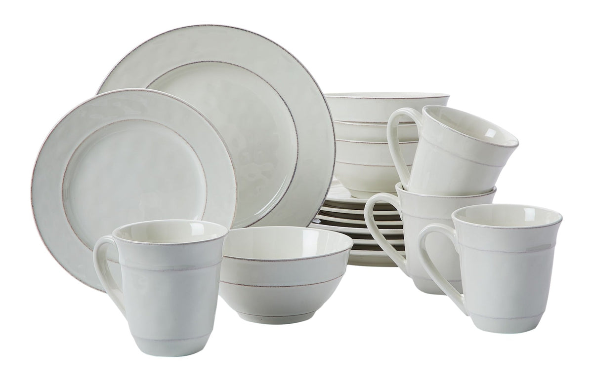 Gablehurst Stoneware Dinnerware Set with Mugs, Serves 4, 16-pc, Cream Reactive Glaze