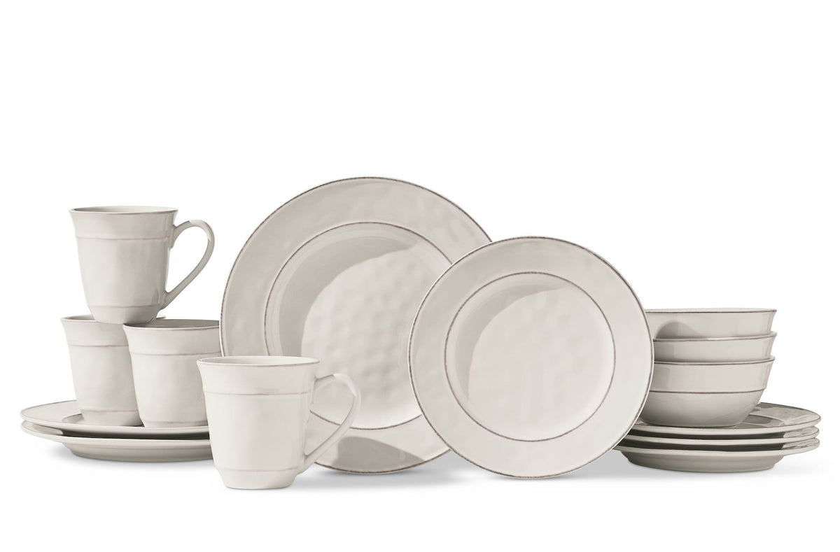 Gablehurst Stoneware Dinnerware Set with Mugs, Serves 4, 16-pc, Cream Reactive Glaze