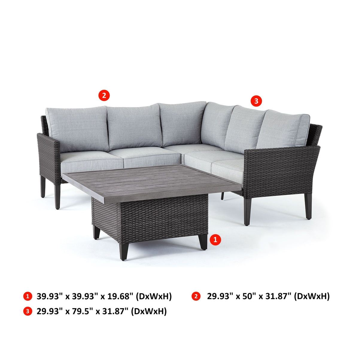 Square Outdoor Patio Conversation Dining Set with UV-Resistant Cushions, 3-pc