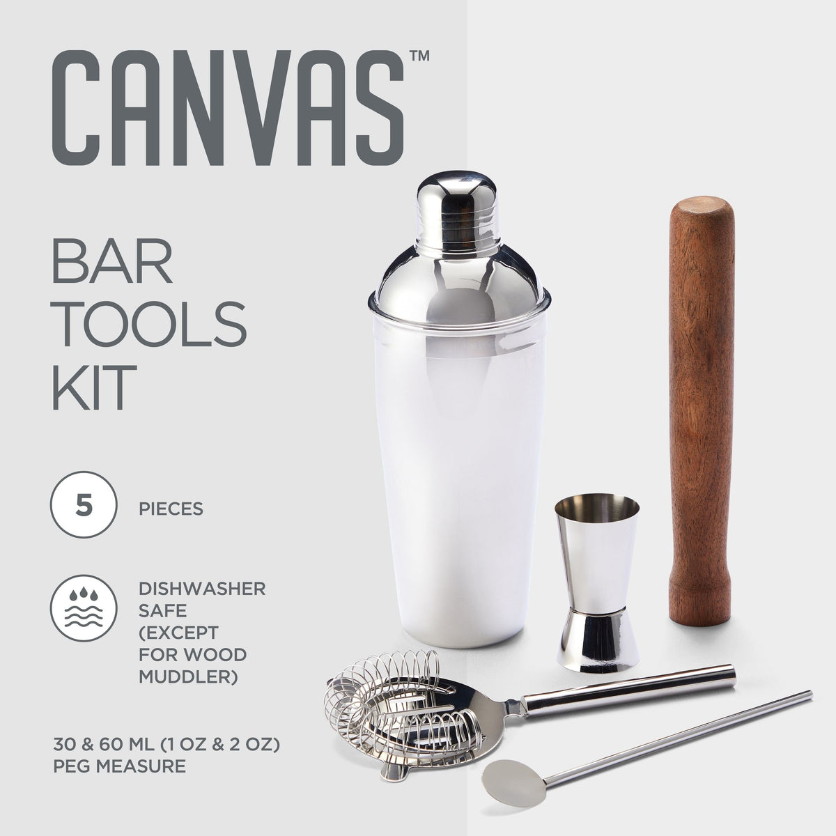 Stainless Steel Cocktail Making Set, 5-pc