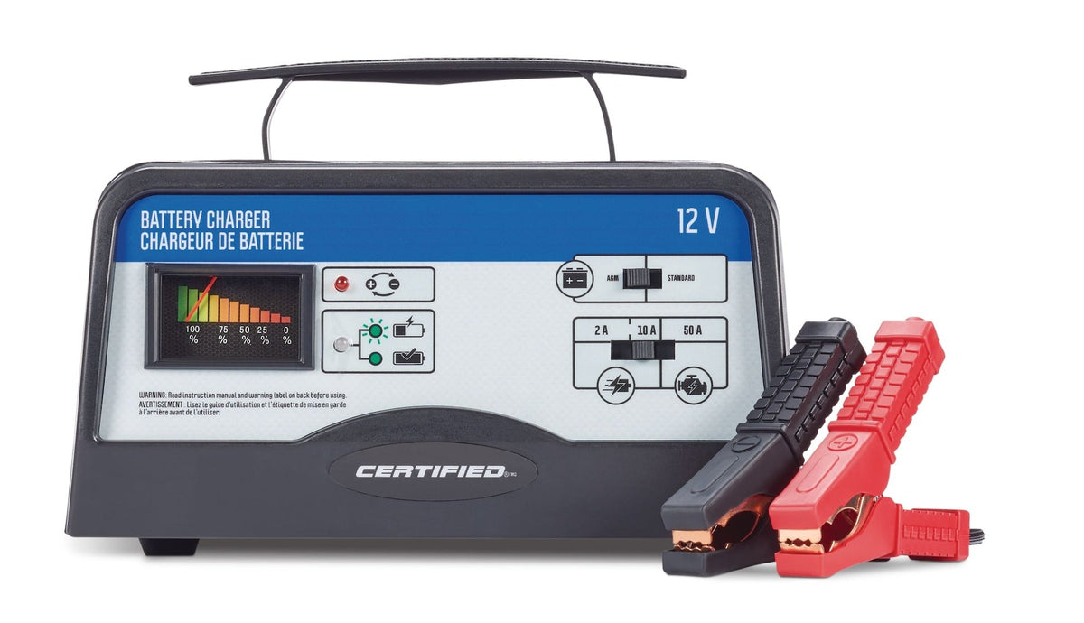 Battery Charger, Fully Automatic, 10/2-Amp, 12V, with 50-Amp Engine Start