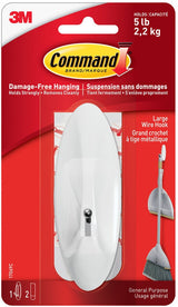 Large Wire Hook with Adhesive Strips, White, 5-lbs, 1 Strip per Pack