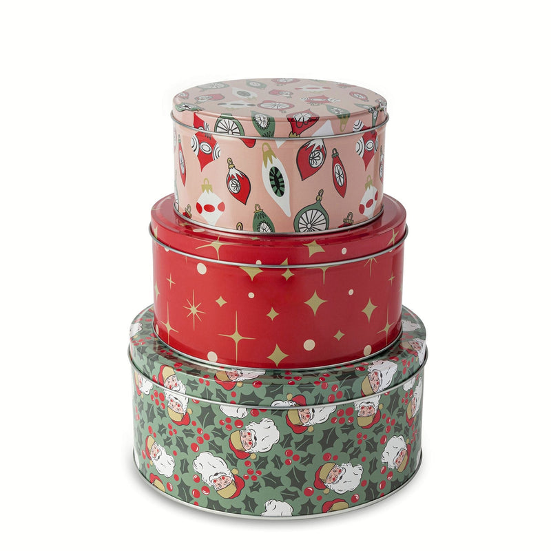 Retro Print Nested Storage Tin Canister Set with Lids, 3 Count P5615