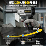 Cordless Impact Wrench, 1200Nm(900ft-lbs) High Torque 1/2'' Impact Wrench, 21V Brushless Electric Impact Gun with 2Pcs 4.0Ah Batteries, 1 Hour Fast Charger, 5 Sockets, Power Impact Driver for Car Home