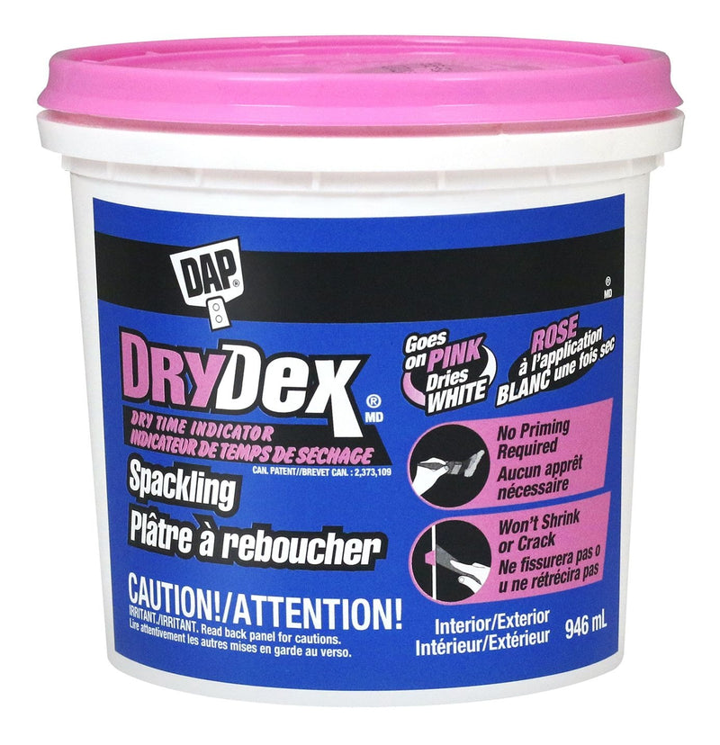 DryDex Spackling, Indoor/Outdoor Wall Hole & Crack Repair with Dry Time Indicator, 946-mL Q3244