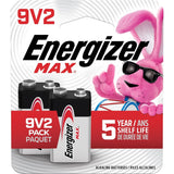 Max 2-pk 9V / 9 Volt Alkaline Batteries, Long Lasting, All Purpose