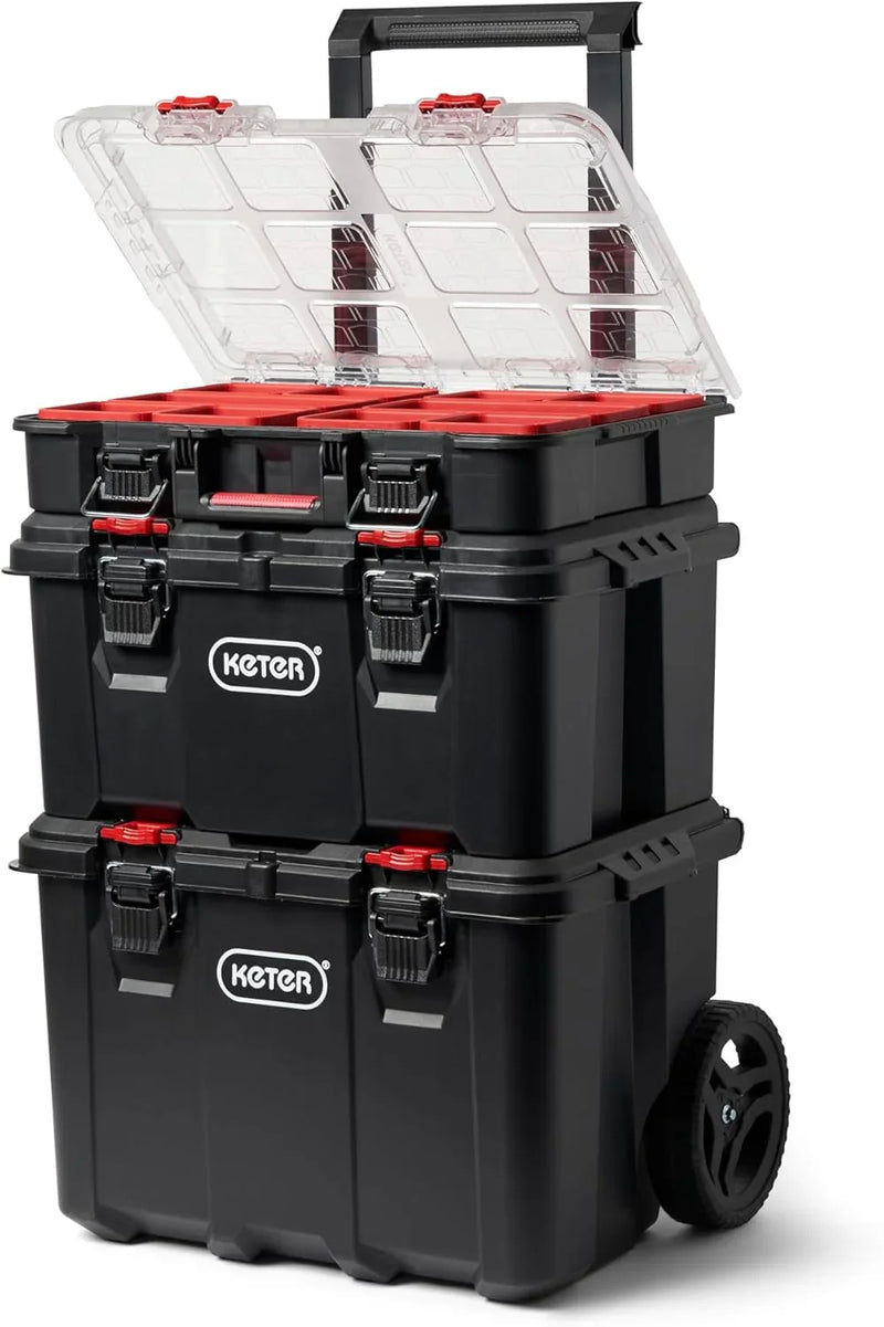 Stack-n-Roll Modular Tools Organizer for Garage Storage and DIY, 3 Piece Resin Rolling Tool Box System for Small Parts R5459
