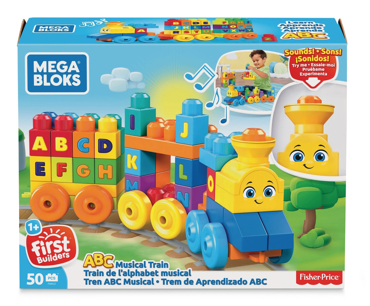 Mega Bloks First Builders ABC Musical Learning Train Playset, 50 pc, Ages 1+