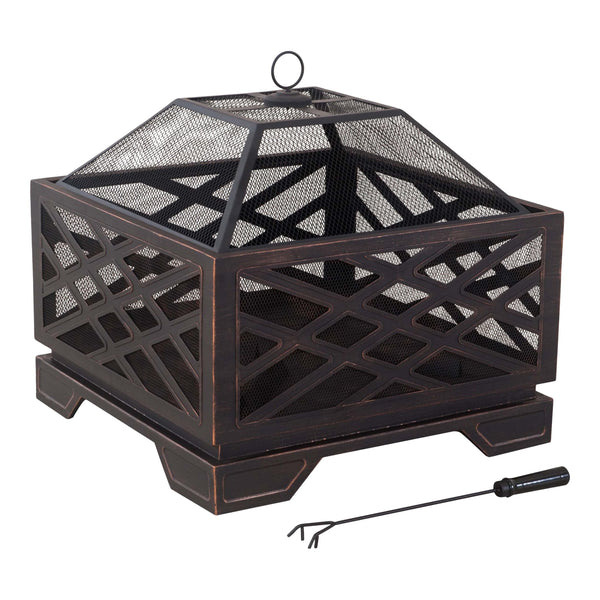 Lawrence Steel Outdoor Wood Burning Fire Pit with Fireplace Poker, 25 x 25 x 26-in D7646