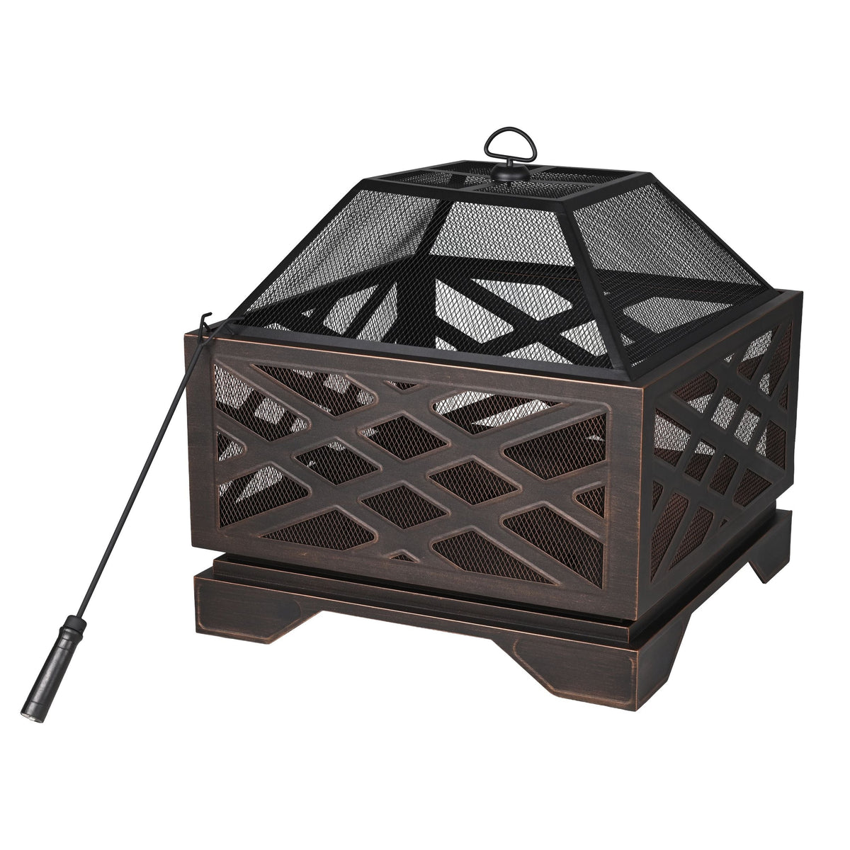 Lawrence Steel Outdoor Wood Burning Fire Pit with Fireplace Poker, 25 x 25 x 26-in