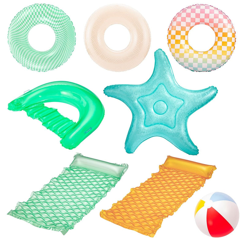 Party Pack Pool Loungers with Inflation Tool, 9-pc R4045
