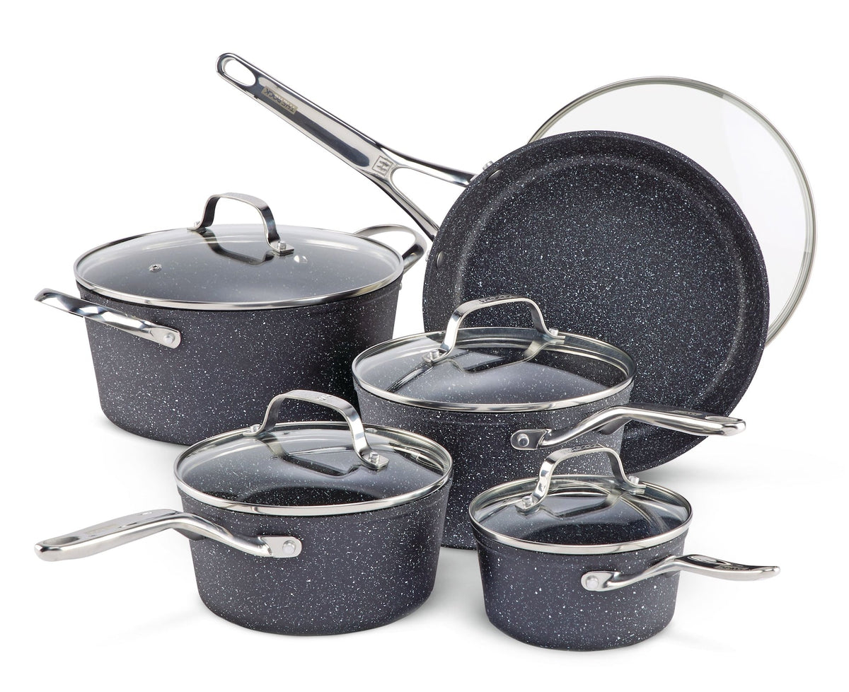 The Rock Forged Non-Stick Cookware Set, Dishwasher & Oven Safe, Black, 10-pc