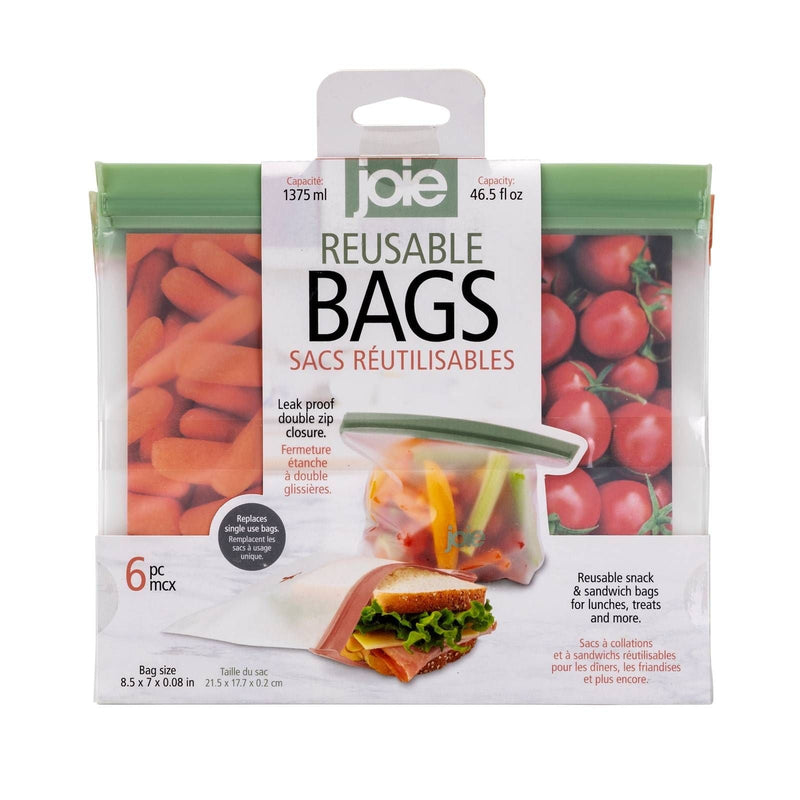 Reusable Peva Food Storage Bags, Terracotta/Sage/Grey, 6-pk I5541