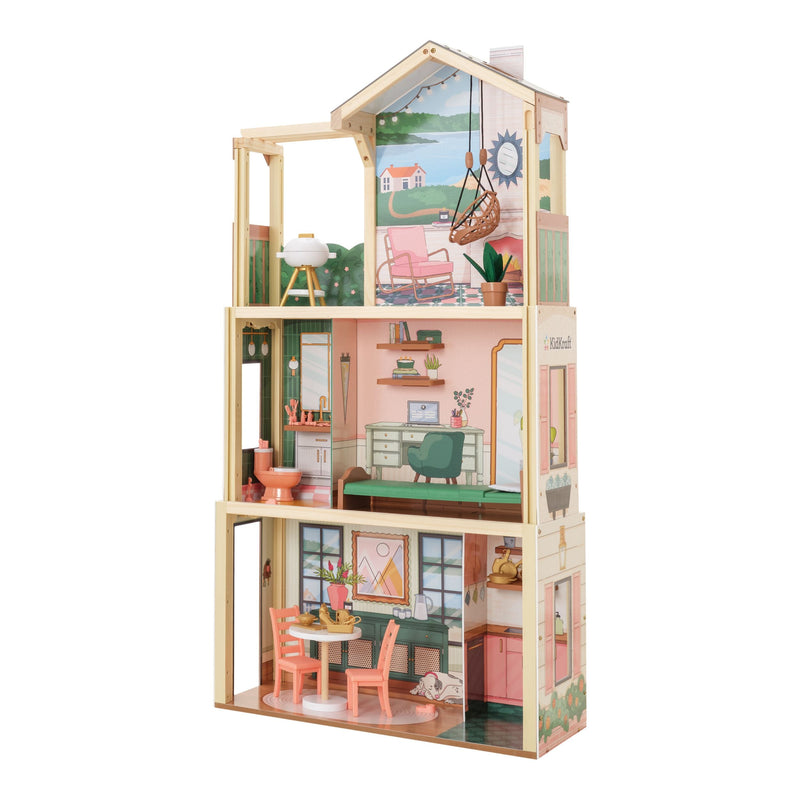 Three Story Collapsible Click N Play Wooden Dollhouse for Ages 4+ N1309