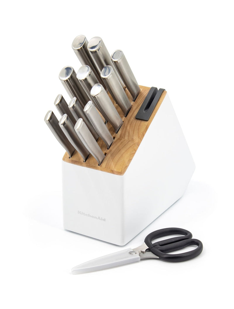 Stainless Knife Block Set, White, 15-pc Q9672