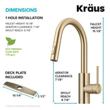 Oletto Pull-Down Single Handle Kitchen Faucet with QuickDock Top Mount Installation Assembly, Spot Free Antique Champagne Bronze