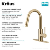 Oletto Pull-Down Single Handle Kitchen Faucet with QuickDock Top Mount Installation Assembly, Spot Free Antique Champagne Bronze