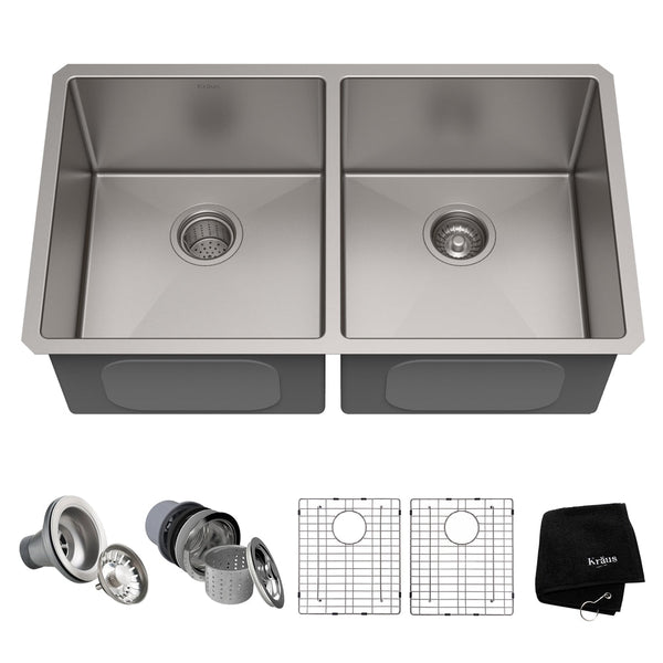 Standard PRO Undermount Stainless Steel Double Bowl 50/50 Kitchen Sink, 33x19x10-in O4380