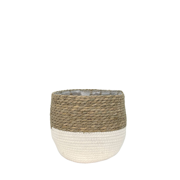 Lynne Weave Cotton Jute Round Basket Planter with Leaf-Proof Plastic Lining, 4-in C6822