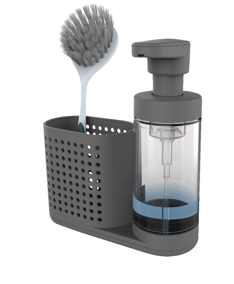Madesmart Non-Slip Foaming Hand/Dish Soap Pump Dispenser & Sink Caddy Organizer, Grey J8361