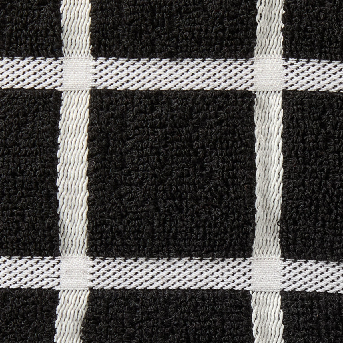 Terry Checkered Dish Cloths with Scrubber, Black, 6-pk