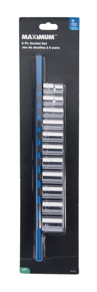 1/2-in Drive 6 Pt. Socket Set, Metric, Nickel-Chrome Plating, 11-pc