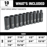 1/2-in Drive Deep Impact Socket Set, SAE, 10-pc
