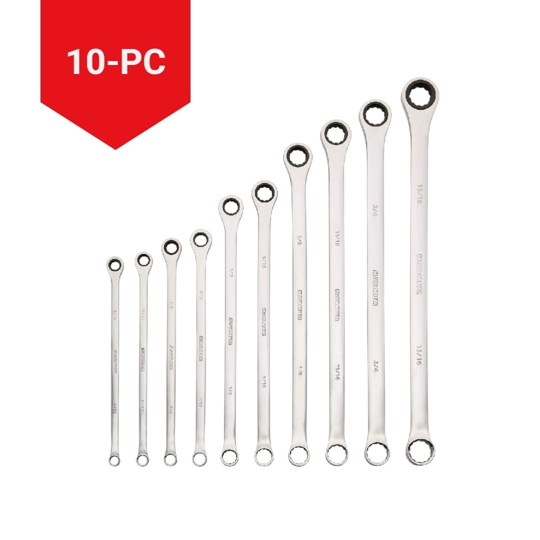 Extra-Long Double Box-End Ratcheting Wrench Set, SAE, 10-pk