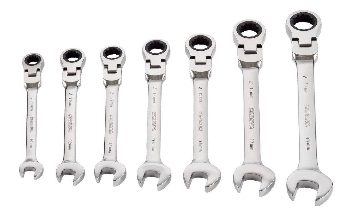 Flexhead Ratcheting Wrench Set, Alloy Steel, Metric, 7-pc