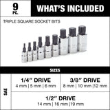 Triple Square Socket Set, Polished Nickel Plating, 9-pc