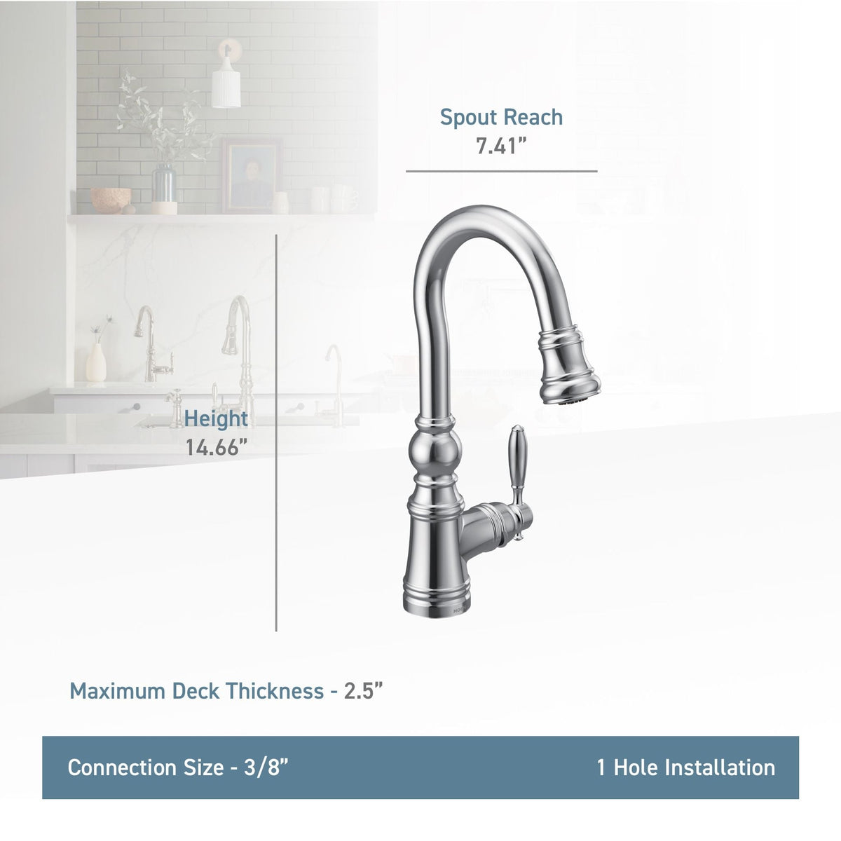 Weymouth Single Handle High Arc Pull Down Sprayer Kitchen Faucet with Power Clean, Polished Nickel