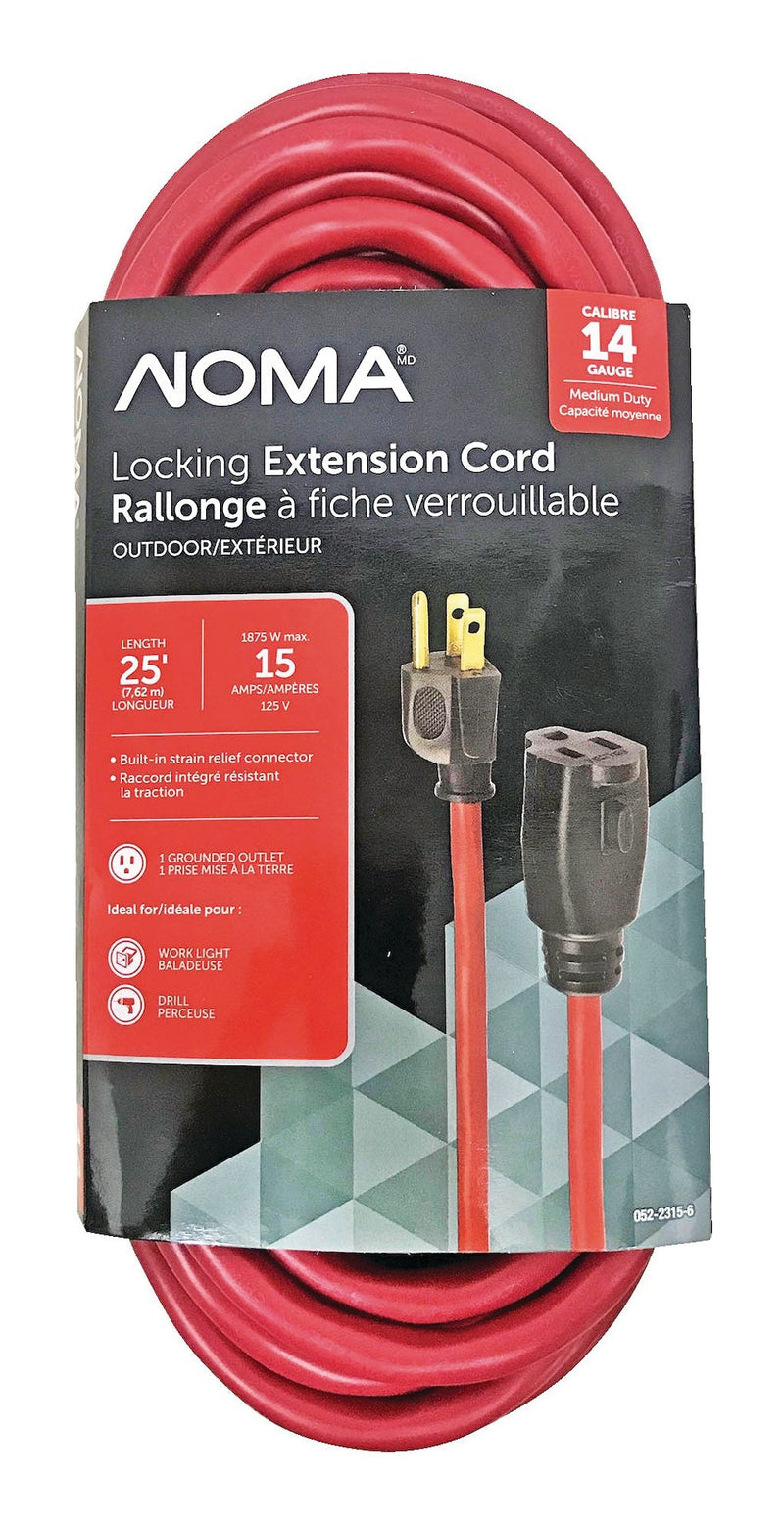 14/3 Outdoor Extension Cord with Grounded Outlet & Locking Connector, Red V7862
