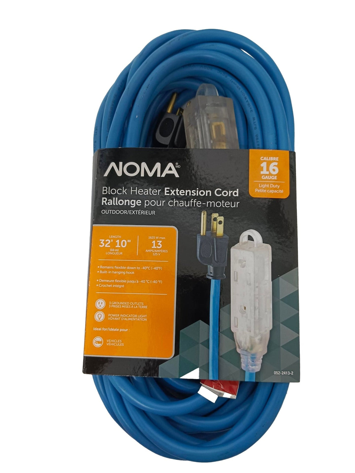 32-ft 10-in 16/3 13 Amp All-Weather Block Heater Cord with Lighted End, Blue