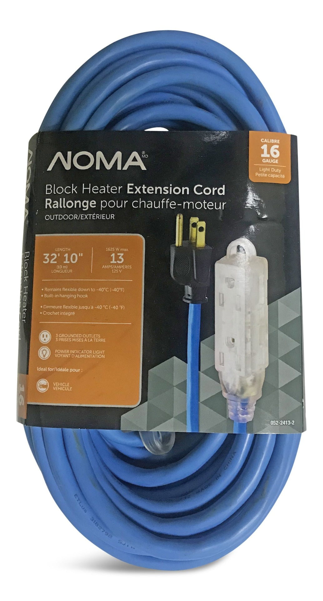 32-ft 10-in 16/3 13 Amp All-Weather Block Heater Cord with Lighted End, Blue