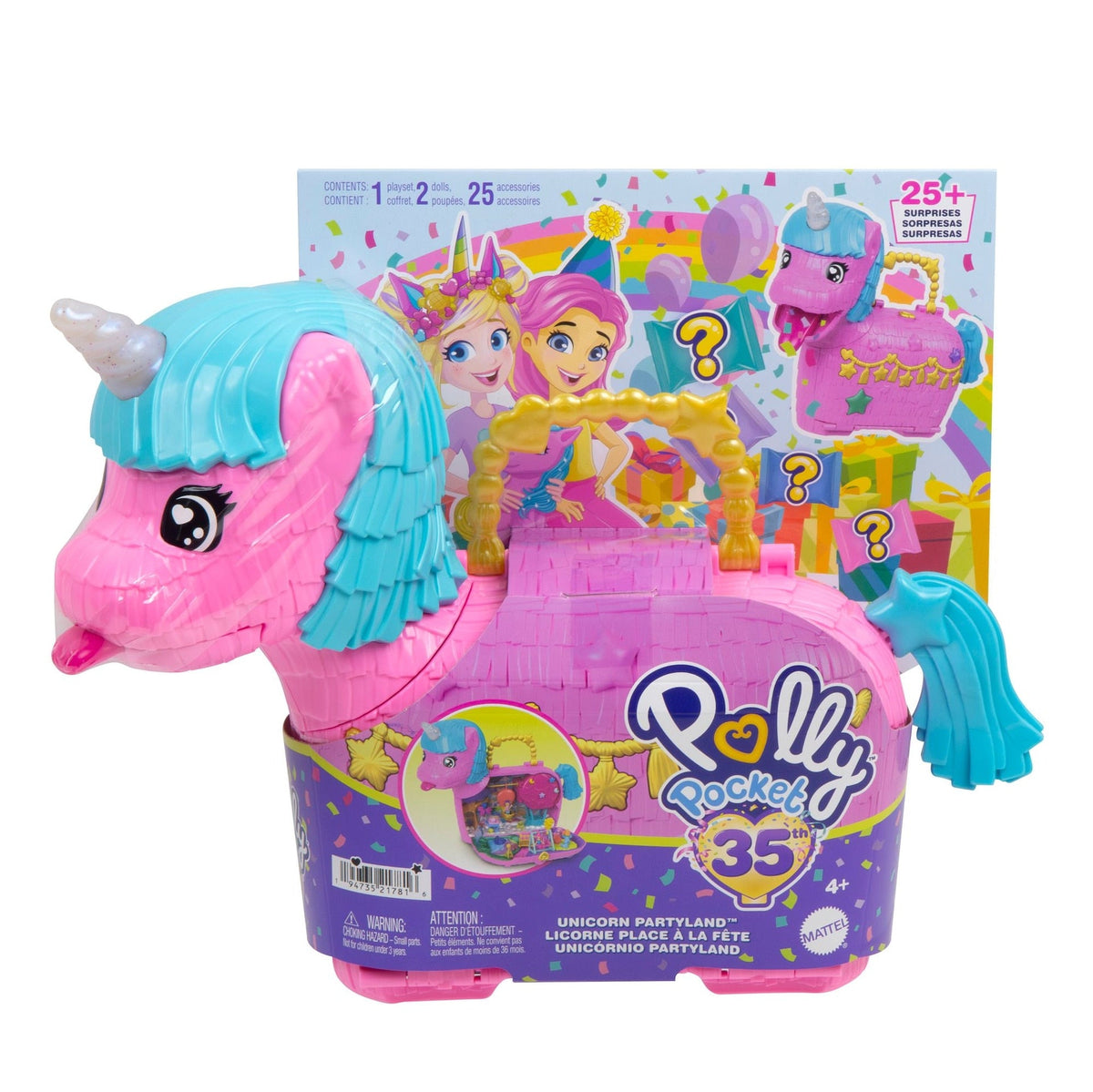 35th Celebration Unicorn Partyland Playset, Includes 2 Micro Dolls, Pets & 25+ Surprise Accessories, Kids Ages 3+