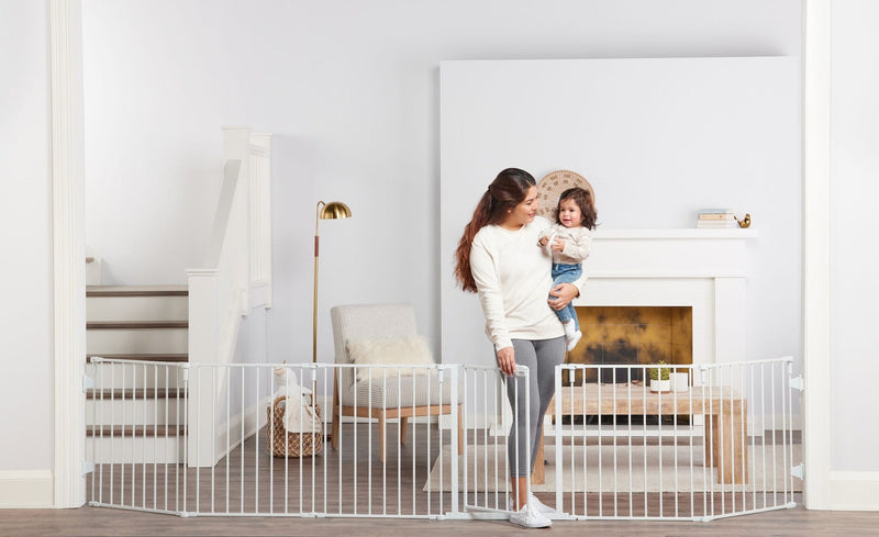 2-in-1 Super Wide Adjustable Baby Safety Gate & Play Yard, White F9163